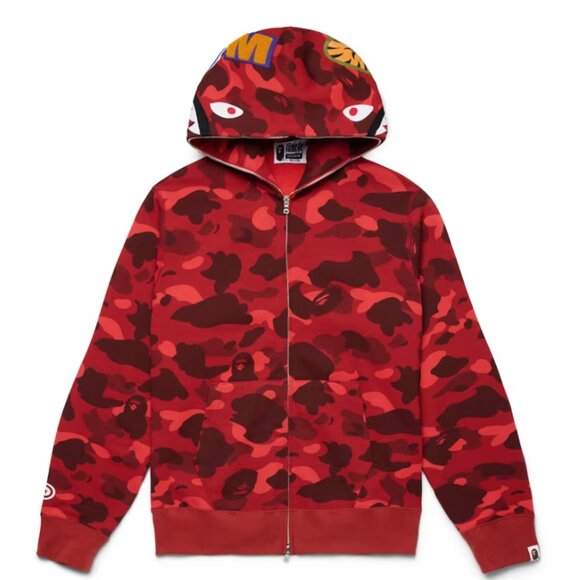 BAPE Color Camo Shark Full Zip Hoodie Red - Picture 1 of 8